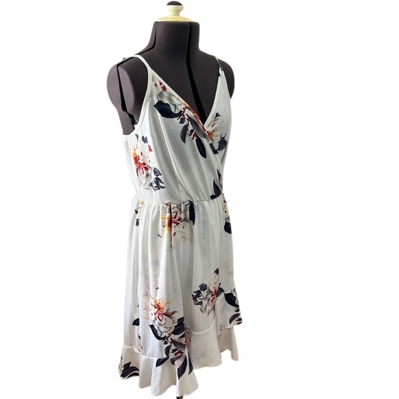 Floral V Neck Ruffled Hem Spaghetti Strap Flowy Wrap Sun Dress Size S - Picture 10 of 13